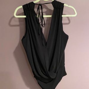 Open back deep v bodysuit